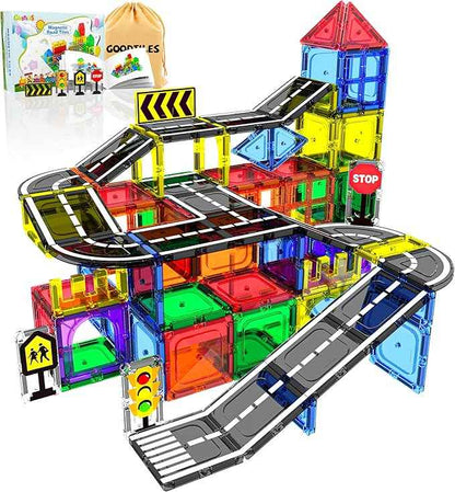 Magnetic Tiles - Road Set, Magnetic Building Blocks, Preschool Montessori Toys Gift for 3+ Year Old Boys and Girls, Sensory Christmas Toys for Kids Aged 3-5 and 4-8, Ideas for Toddler with Autism