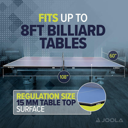 JOOLA Ping Pong Conversion Top with Net Set for Billiard and Pool Tables - Regulation Top Converts Billiards into Ping Pong Table - Includes Foam Padding for Protection - Steel Frame Option