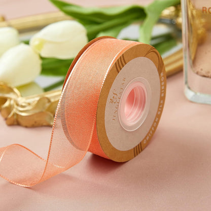 1 Inch Wide Sheer Chiffon Ribbon - Pearl Silk Woven Ribbon Suitable for Gift Wrapping, Wedding Decor, Home Decor, Girl Hair Accessories Handmade DIY (25 Yards/roll) (Tangerine) - Crafty Corner