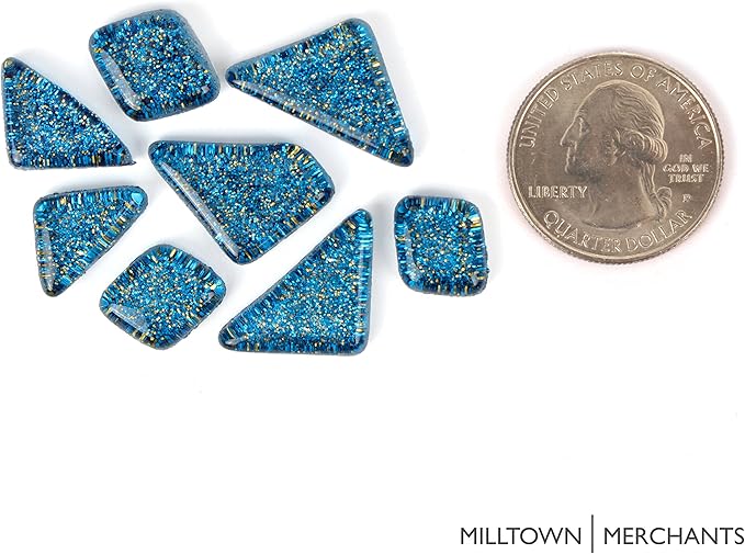Milltown Merchants™ Dark Blue Glitter Mosaic Tile Pieces - Bulk Sparkle Mosaic Tiles - 1 Pound (16 oz) Shimmer Tile Assortment for Backsplash, Murals, Stepping Stones, and Mosaics
