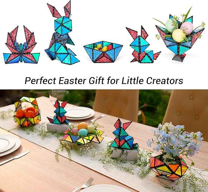 TOSY Magnet Pyramid Stone - 1 Cube Transforms into 1 Billion Shapes (Bunny, Egg Basket, Flowers, Heart…), 243 Rare Earth Magnets, Holographic Design, Puzzle/STEAM Toy, Easter Birthday Gift, 2-Pack