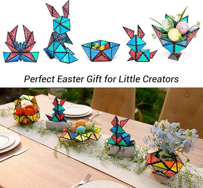 TOSY Magnet Pyramid Stone - 1 Cube Transforms into 1 Billion Shapes (Bunny, Egg Basket, Flowers, Heart…), 243 Rare Earth Magnets, Holographic Design, Puzzle/STEAM Toy, Easter Birthday Gift, 2-Pack