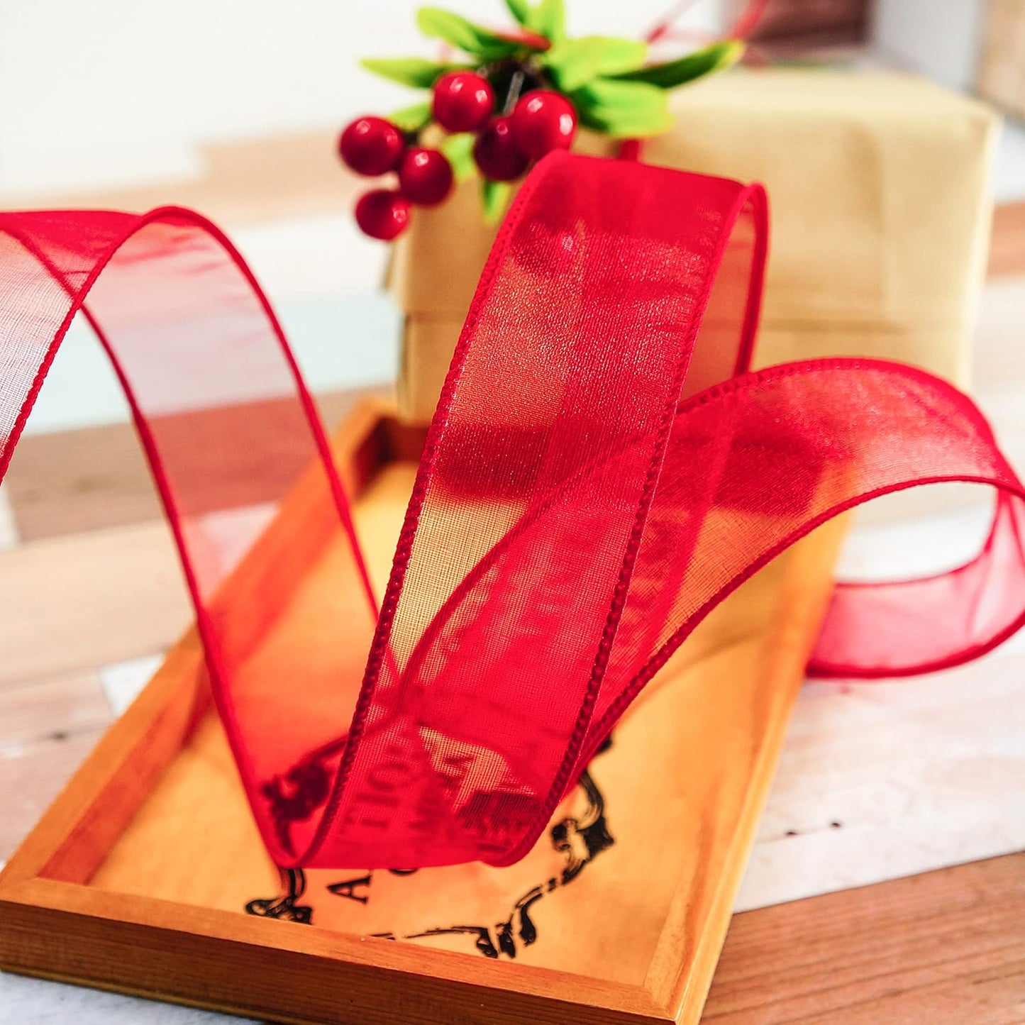 CT CRAFT LLC Sheer Organza Wired Ribbon 1.5" x 50Yards Red for Wedding Chair Bow Flora Bouquet Gift Wrapping Christmas Tree Home Decor Wreath - Crafty Corner