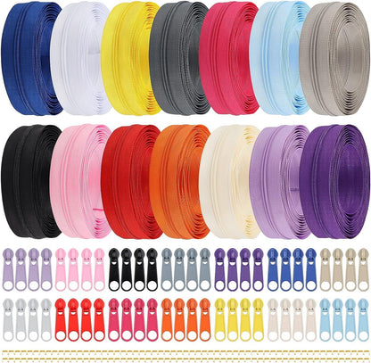 DOITEM 42 Yards 14 Pieces Coil Zippers Assorted Nylon Zipper with 56 Sliders, 14 Color for DIY Tailor Sewing Crafts