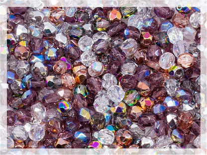 0.88 oz (25g, Approx. 300pcs) Mix of Faceted Fire Polished Pressed Czech Glass Beads 4mm (0.16in), Warm Color Mix Transparent
