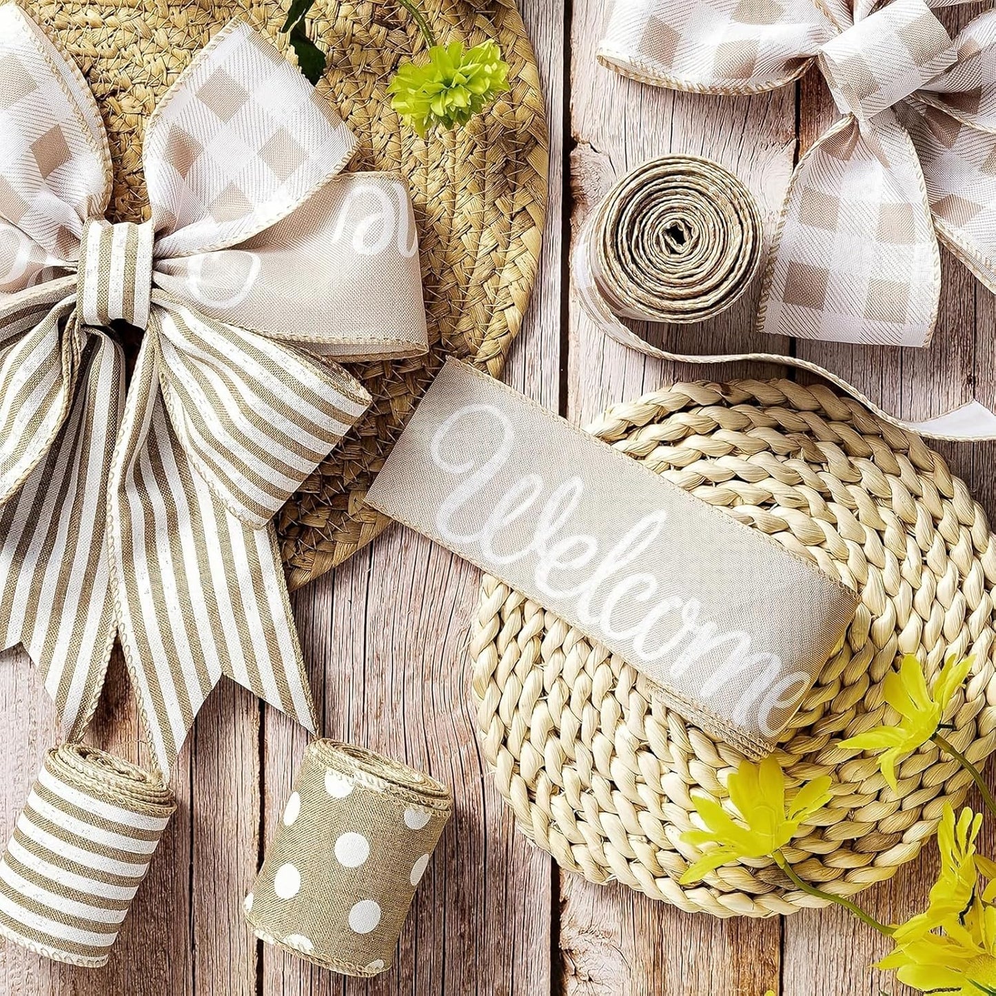 Burlap Ribbon Wired, Farmhouse Rustic White Stripe Ribbon for Gifts Wrapping DIY Crafts Floral Bows Wreath Making Party Supplies Holiday Home Decoration, 2.5 Inch x 10 Yards - Crafty Corner