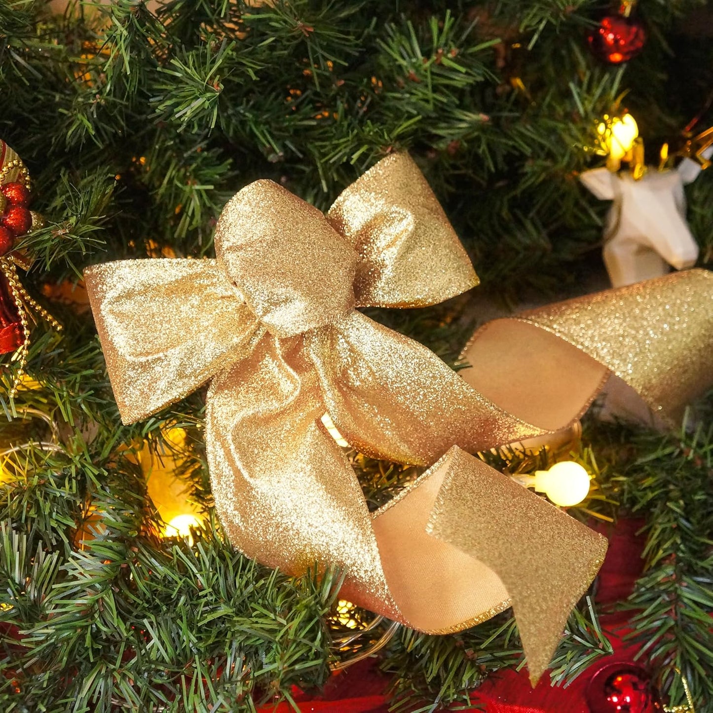 CT CRAFT LLC Glitter Wired Ribbon 2.5" x 10 Yards Yellow Gold for Christmas Home Decor Bow Gift Wrapping DIY Crafts Wreath - Crafty Corner