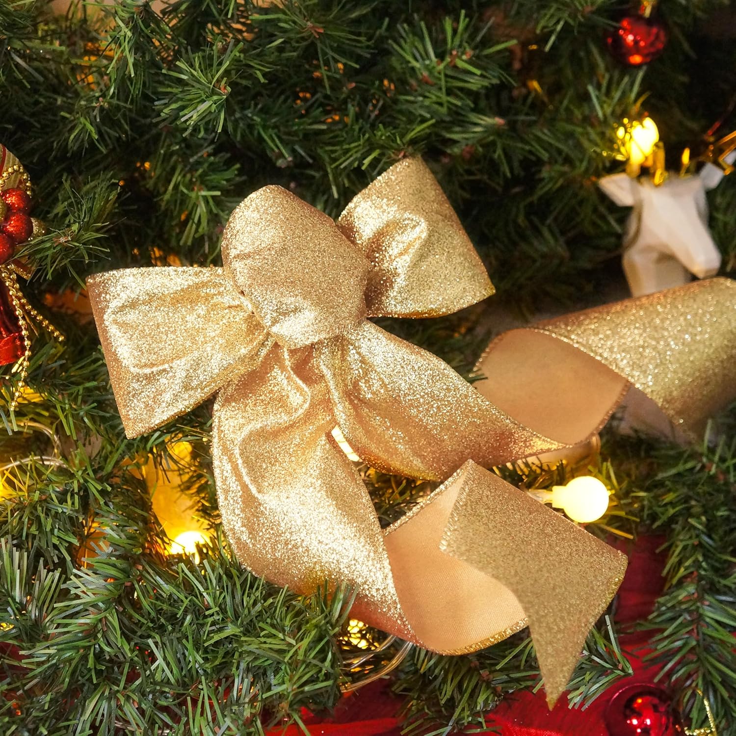 CT CRAFT LLC Glitter Wired Ribbon 2.5" x 10 Yards Yellow Gold for Christmas Home Decor Bow Gift Wrapping DIY Crafts Wreath - Crafty Corner
