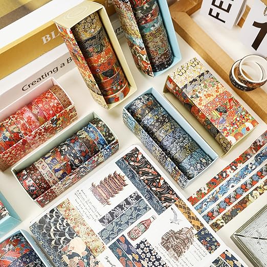 10 Rolls Ukiyo-e Style Washi Tape Set Japanese Kyoto Arts Adhesive Tapes Skinny Decorative Masking Tape Sets for Craft, Kids, Scrapbook, DIY, Gift Wrapping (Artisan Spirit)