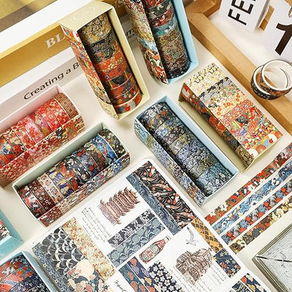 10 Rolls Ukiyo-e Style Washi Tape Set Japanese Kyoto Arts Adhesive Tapes Skinny Decorative Masking Tape Sets for Craft, Kids, Scrapbook, DIY, Gift Wrapping (Artisan Spirit)