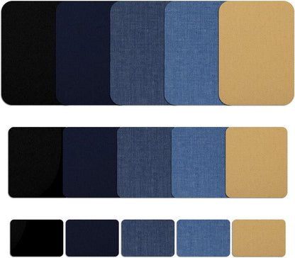 30 Pieces Iron on Fabric Patches Fabric Repair Patches Twill Clothing Repair Patch Kit for Jacket Clothes, 3 Sizes, 5 Colors (Black, Navy Blue, Dark Denim, Light Denim, Khaki)