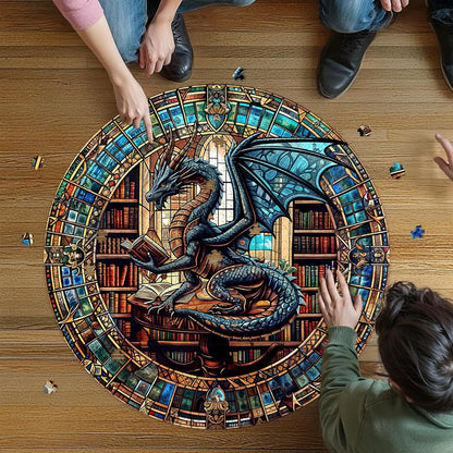 Round Puzzles for Adults 1000 Pieces, Hard Difficult Challenging Puzzles for Adults, Dragon's Library Jigsaw Puzzles 1000 Pieces for Seniors, 3D Visual Flat Puzzle (26.6 x 26.6in)