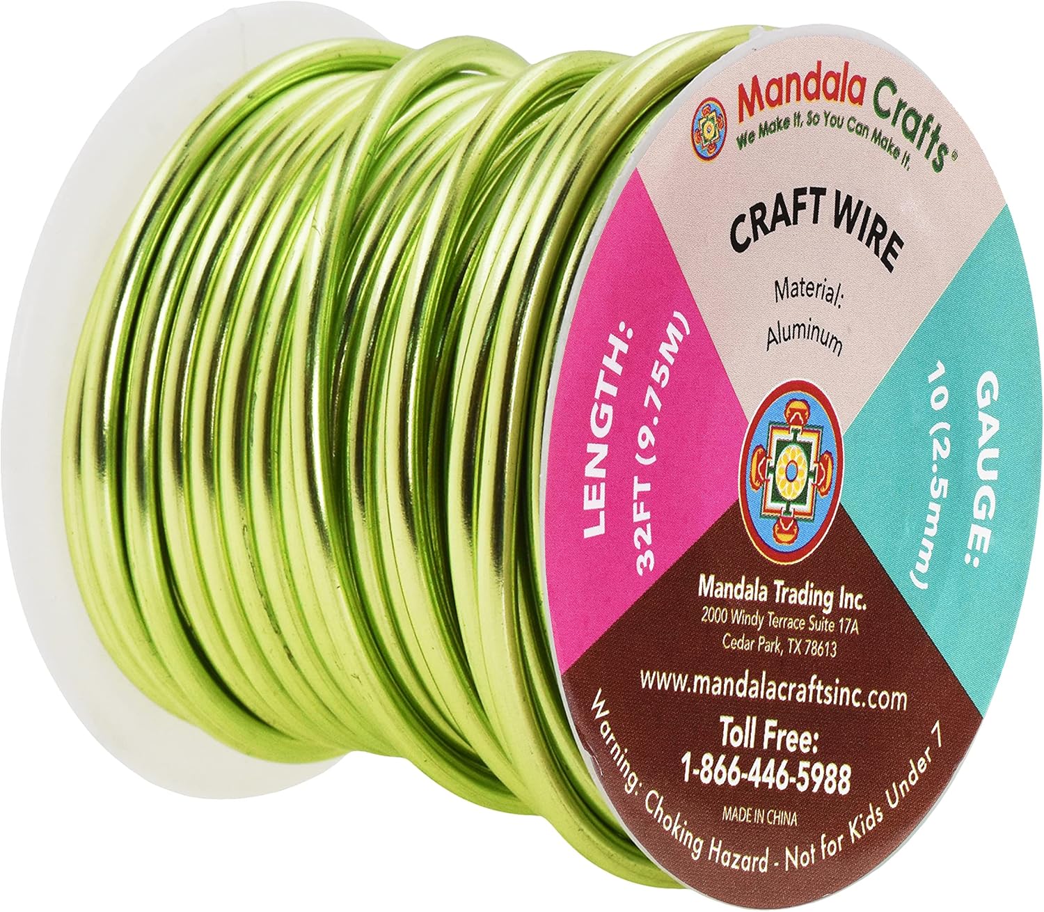 Mandala Crafts 10 Gauge Anodized Aluminum Craft Wire for Jewelry Making - 32 FT Colored Flexible Light Green Wire - Bendable for Bonsai Armature Crafting Sculpting - Crafty Corner