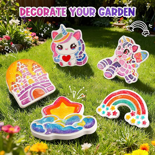 Unicorn Stepping Stones Painting Kits For Kids, Toddler Outdoor Arts And Crafts Garden Decoration Supplies, Paint Craft Kits For Kids Ages 4 5 6 7 8 9 10 + Year Old Boys Girls Birthday Easter Gifts