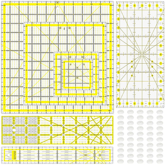 Quilting Rulers, 7 Piece Acrylic Ruler (12.5"X12.5", 9.5"X9.5", 6"X6", 4.5"X4.5",12"x6.5",9"x3",12"x2"), Sewing & Quilting Templates