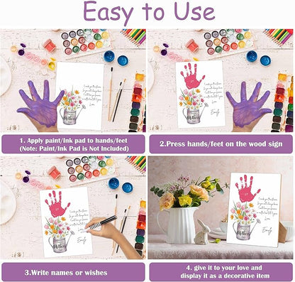 Mother's Day Flower Handprint Art Wooden Making Sign, Baby's First Mothers Day Handprint Keepsake for Family Activities, Gifts for Mom Grandma Grandmother First Time Mom, 9x12 Inch