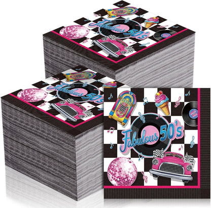60 Pcs 50s Cocktail Paper Napkins 6.5 x 6.5 Inches Disposable Paper Napkins Dessert Beverage Napkin for Decoupage Luncheon Napkin for Party Wedding Birthday Party