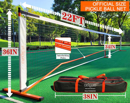 Zdgao Pickleball Set with Net for Driveway, 22 FT Regulation Size Pickle Ball Net Set with Pickleballs, Court Markers and Carry Bag, Steady Metal Frame for Outdoor, Indoor Court