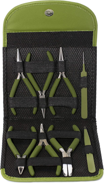 The Beadsmith Fashion Color Pliers – Set of 8 Slimline Color-Coordinated Tools – Matching Clutch in Olive – Jewelry Making Supply Kit to Create Necklaces, Bracelets, Earrings & More - Crafty Corner