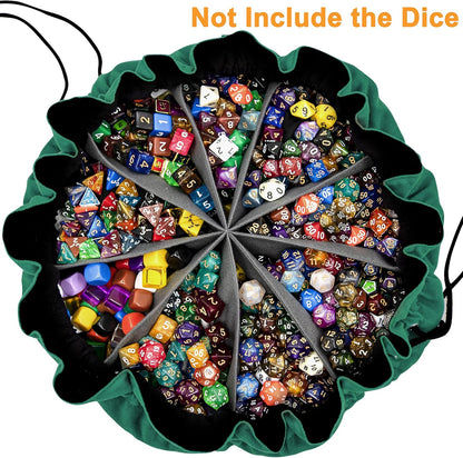 SIQUK Large Dice Bag with Pockets Big Capacity Dice Bag Drawstring Dice Pouch DND Dice Storage Bag for RPG MTG Table Games, Hold over 300 Dice, Dark Green