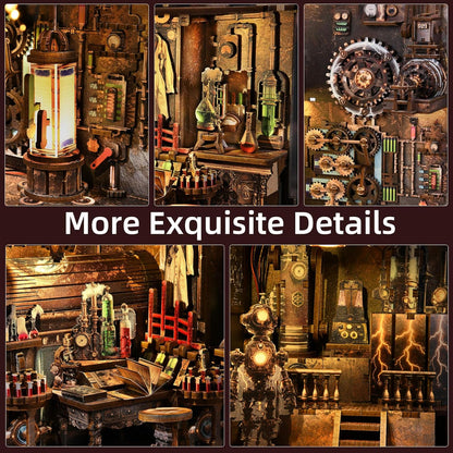 Book Nook Kit - DIY Miniature House Dollhouse Kit for Adults and Teens, Steampunk Booknook Tiny House Bookshelf Decor 3D Wooden Puzzle (Mad Scientist Lab)