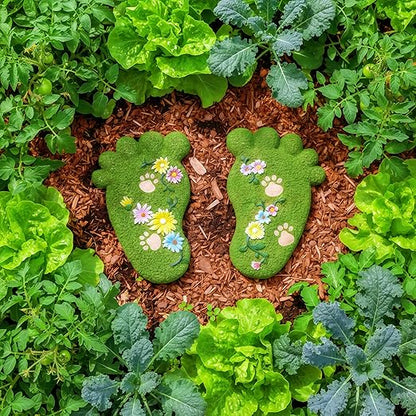 Garden Stepping Stones - Outdoor Decorations for Courtyards, Dog Footprint Stones, Lawn Stepping Stones Set, Resin (2-piece Set)