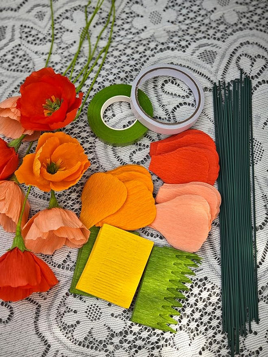 Mybbshower Orange Crepe Paper Poppy Flower DIY Making Kit Home Decoration Table Decor Pack of 24 pcs