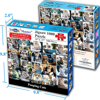 Think2Master Pooping Cats & Kittens 1000 Pieces Jigsaw Puzzle. Perfect Bathroom Decoration, Gag Gift. Fun for Teens, Seniors & Families. Great Gift for Kids Ages 13+. Size: 26.8” x 18.9”