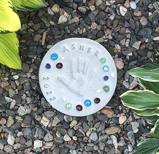DIY Stepping Stone Kit with Color Pigment, Handprint Stepping Stone, Mother's Day Gift, Footprint Stepping Stone (10 Inch, Gray)