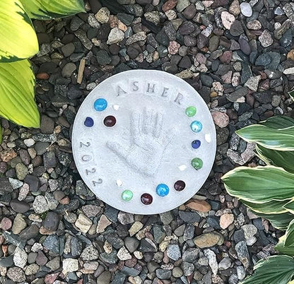 DIY Stepping Stone Kit with Color Pigment, Handprint Stepping Stone, Mother's Day Gift, Footprint Stepping Stone (10 Inch + Stamp Set, Gray)