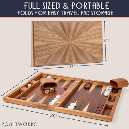 17 Inch Backgammon Sets for Adults. Beautiful Wood Inlaid Backgammon Board Game Set with Unique Checkers & Dice. Large Back Gammon Game Sets Travel Size for 2 Players Nardi or Tavla