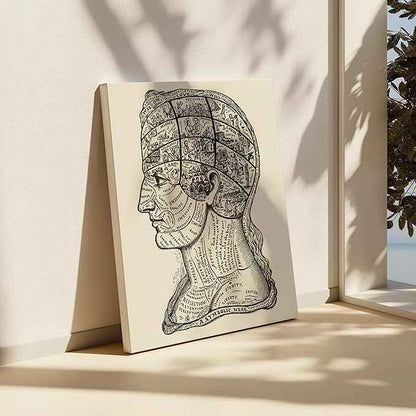 Poster Master A Symbolic Head Phrenology Print 1899 - Phrenology Canvas, Fine Art Print of a Scientific or Pseudoscience Academia Medical Illustration - 24x32 STRETCHED Canvas