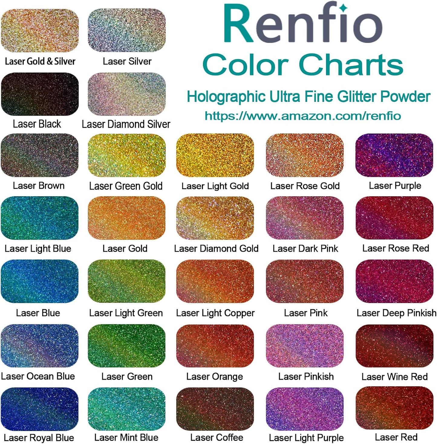 Renfio Holographic Ultra Fine Glitter Powder Metallic Resin Glitter 2.11 Oz (60g) PET Flakes Crafts Sequins 1/128" 0.008" 0.2mm Epoxy Chips Flakes for Tumblers Slime - Laser Green Gold
