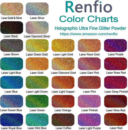 Renfio Holographic Ultra Fine Glitter Powder Metallic Resin Glitter 2.11 Oz (60g) PET Flakes Crafts Sequins 1/128" 0.008" 0.2mm Epoxy Chips Flakes for Tumblers Slime Olympic Decorations - Laser Black