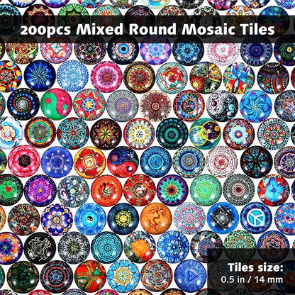 Operitacx 200pcs Mosaic Tiles for Crafts, Assorted Color Round Glass Tiles, Mosaic Pieces Glass Gems for Crafts DIY Mosaic Decor Home Decor 14mm