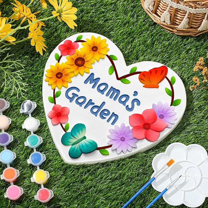 Juexica Mama's Garden Stepping Stones 9.5 Inch Mom Garden Stepping Stones Kit Outdoor Decorative Plaster Material DIY Paintable Mother Stepping Stones for Kids Ages 8+