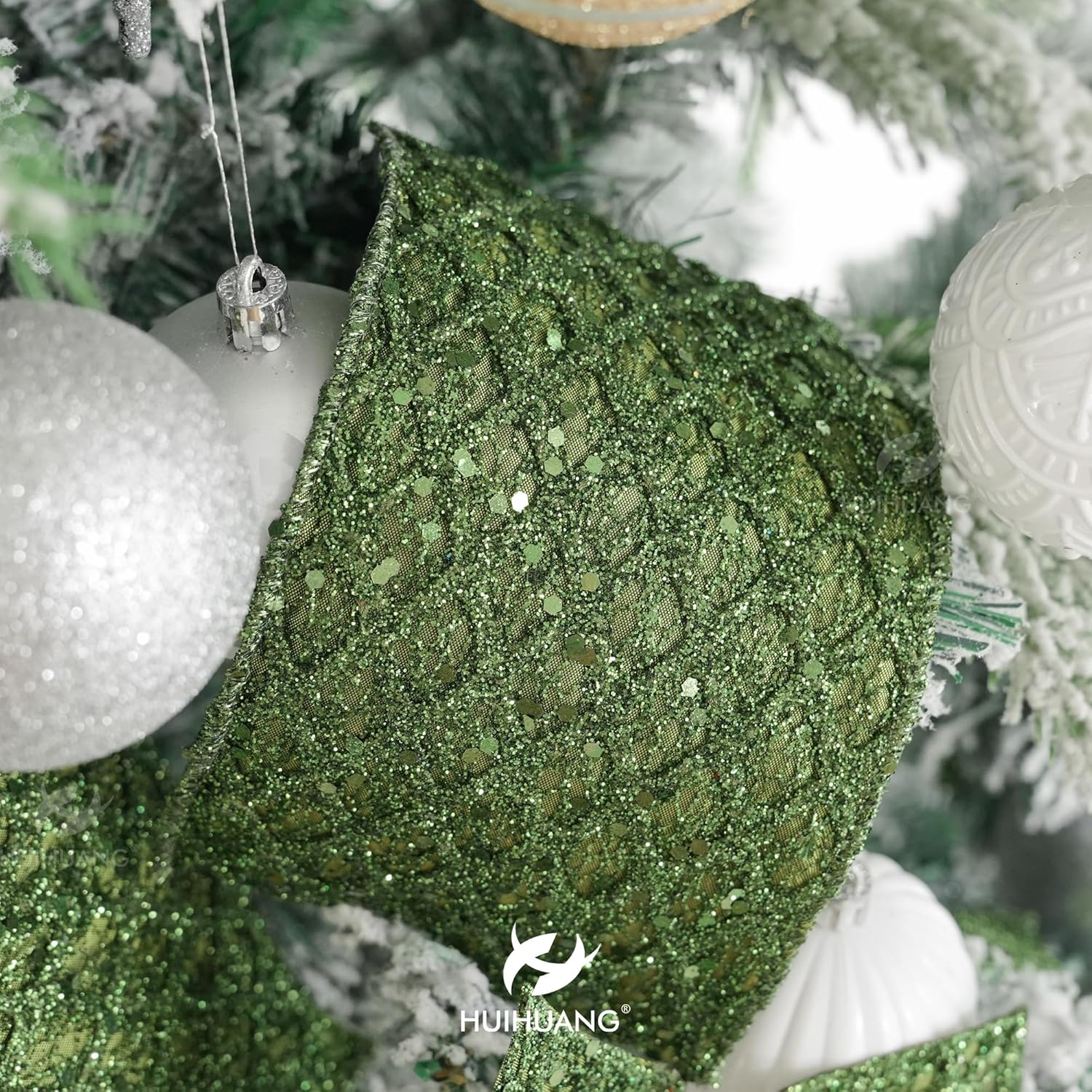 HUIHUANG Moss Green Wired Christmas Ribbon 4 inch Moss Glitter Wired Ribbon Diamond Mesh Wire Ribbon for X-mas Tree Decorations, Wreaths, Garland, Large Bows Making, Home Decor -10 Yards - Crafty Corner