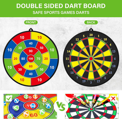 Large Dart Board for Kids, Kids Double-Sided Dart Board with Sticky Balls and Darts, Indoor/Outdoor Sport Fun Party Play Game Toys, Gifts for 3 4 5 6 7 8 9 10 11 12 Year Old Boys Girls