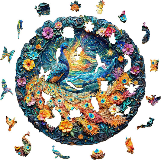 Wooden Puzzles for Adults,Aurora Peacock Shaped Unique Wooden Jigsaw Puzzles, Creative Ghristmas Gift for Teenagers and Adults.
