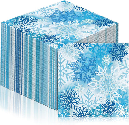 60 Pcs Winter Snowflake Cocktail Paper Napkins 6.5 x 6.5 Inches Disposable Paper Napkins Dessert Beverage Napkin for Decoupage Luncheon Napkin for Party Wedding Birthday Party