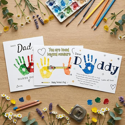 NELXI Funny fathers day card SET 3, handprint card for dad, best dad ever hands down gift, best dad ever gifts from kids, diy fathers day keepsake, family handprint kit, kids footprint craft