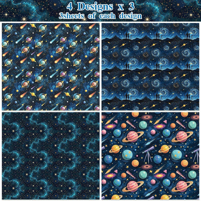 Pineraap 12 Sheets Galaxy Telescope Wrapping Paper, Starry Sky Gift Wrap Folded Flat Blue Space Craft Paper for Astronomy Lovers Birthday Party Baby Shower Present Packing, 19.7 x 27.6 Inch
