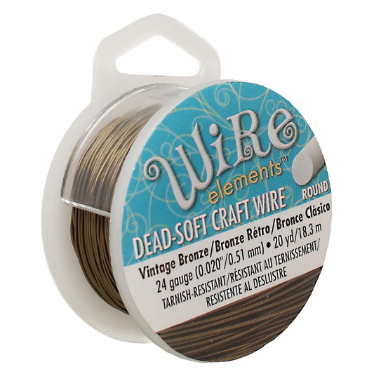 The Beadsmith Wire Elements Craft Wire – Tarnish Resistant, Soft Temper, Round, Vintage Bronze Color – 0.51mm, 24 Gauge, 20 Yard Spool – Jewelry Making, Wire Wrapping, Floral, & Other DIY Crafts