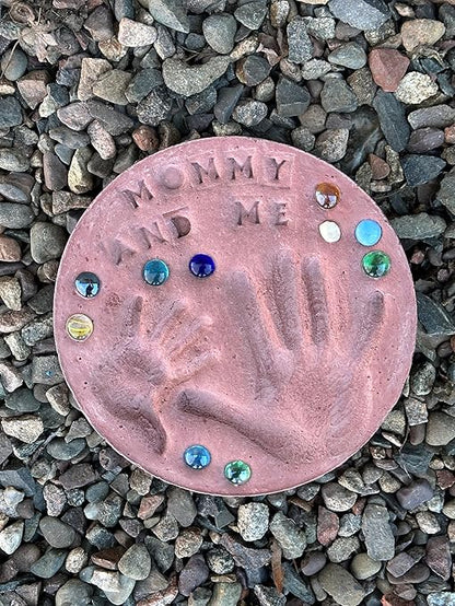DIY Stepping Stone Kit with Color Pigment, Handprint Stepping Stone, Mother's Day Gift, Footprint Stepping Stone (10 Inch + Stamp Set, Red)