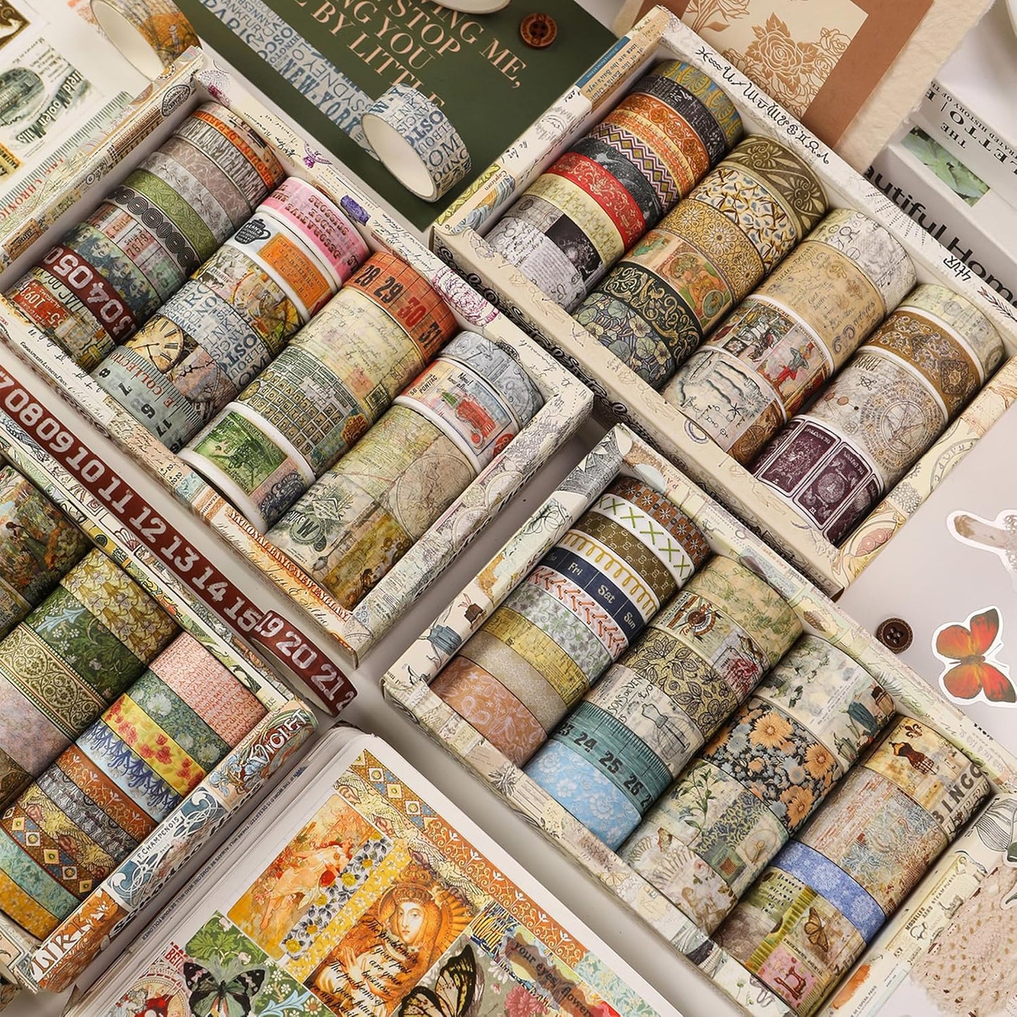 Vintage Washi Tape Set - 24 Rolls Arts Adhesive Tapes Assorted Retro Decorative Masking Tape Sets for Craft, Kids, Scrapbook, DIY, Gift Wrapping (5-Botanical Garden)