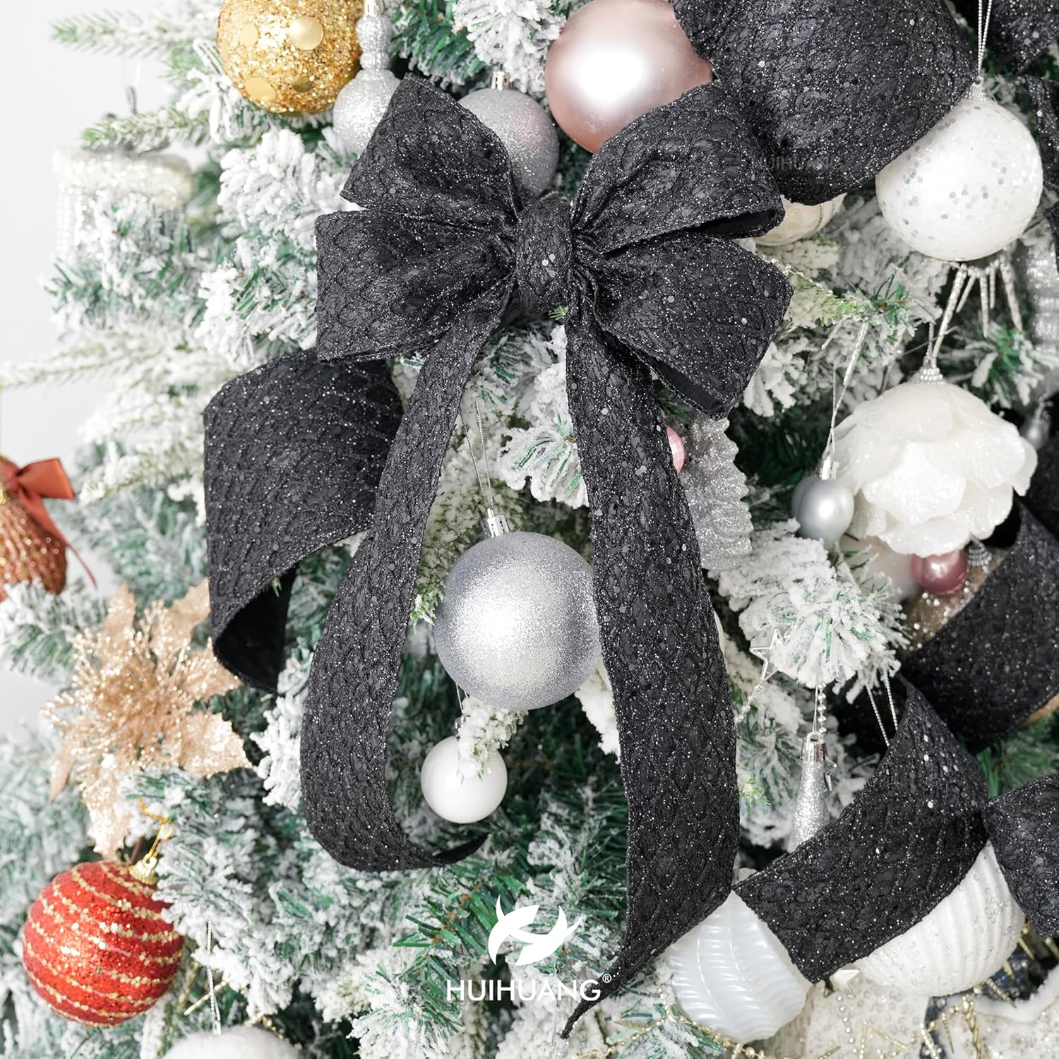 HUIHUANG Glitter Black Wired Ribbon for Christmas Tree 2.5 inch Black Diamond Mesh Wire Ribbon for Tree Decoration, Wreaths, Garland, Gift Wrapping, Bows Making, Halloween Decor -10 Yards - Crafty Corner
