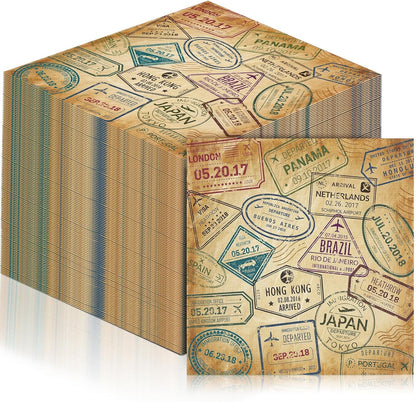 60 Pcs World Travel Cocktail Paper Napkins 6.5 x 6.5 Inches Disposable Paper Napkins Dessert Beverage Tissue for Decoupage Luncheon Tissue for Theme Party Wedding Birthday Party