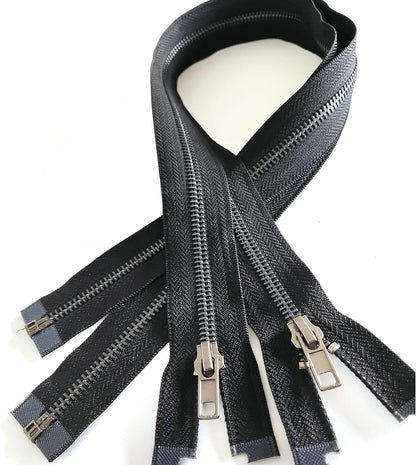 Leekayer Zipper #5 24 Inch Separating Zipper Black Nickel Metal Zipper 60 cm Zipper for Sewing Bag Crafts Jacket Zipper Repair Coats Bulk 2pcs