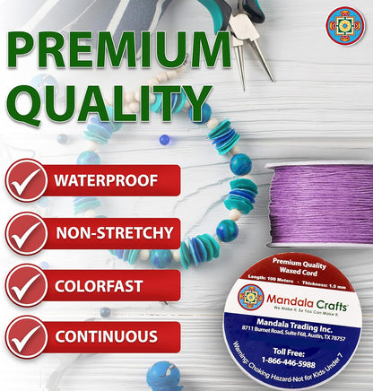 Mandala Crafts 1.5mm 109 Yards Green Cotton Waxed Cord for Jewelry Making Bracelet Cord Waxed String - Beading String Thread Jewelry Cords for Necklaces String