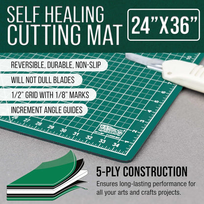 U.S. Art Supply 24" x 36" Self-Healing Cutting Mat 5-Ply - Double-Sided Green/Black Craft Mat, Non-Slip Cutting Mats for Crafts, Sewing, Quilting, Scrapbooking